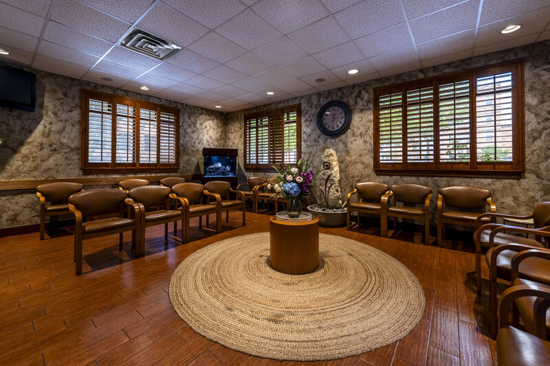 Warm, comfortable waiting room at the Marshall H. Brown, DDS dental office in Fort Worth